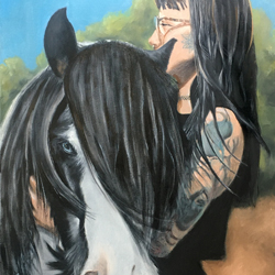 Portrait of a girl with her horse in the sun by Artist Mark Ward at ArtyMarks Art