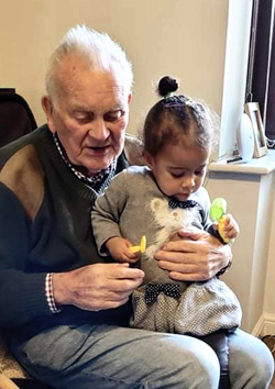 Reference pic for Nova and her grandad. A portrait of Grandad and Grandaughter. by Artist Mark Ward at Artymarks Art