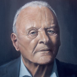 Portrait of British Actor, Sir Anthony Hopkins. Oil on Canvas, 60cm x 42cm x 2.5cm by Artist Mark Ward at ArtyMarks Art