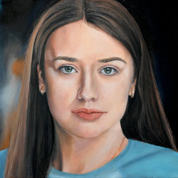 Courtney. Portrait of a young lady. Oil on Canvas, 60cm x 42cm x 2.5cm, by Artist Mark Ward at ArtyMarks Art